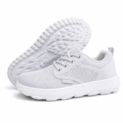 Freestep Womens Wide Toe Walking Shoes Light Gray Front Hero Pair Sole