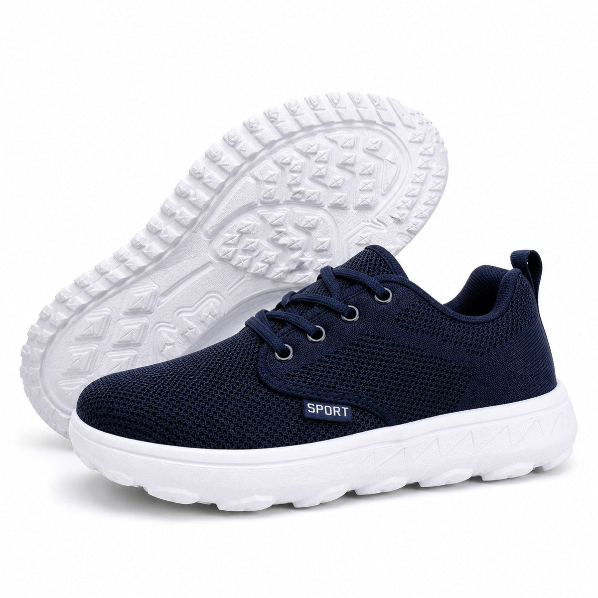 Freestep Womens Wide Toe Walking Shoes Navy Blue Front Hero Pair Sole