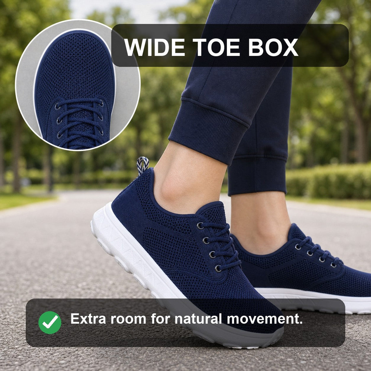 Freestep Womens Wide Toe Walking Shoes Navy Blue Wide Toe Box Feature
