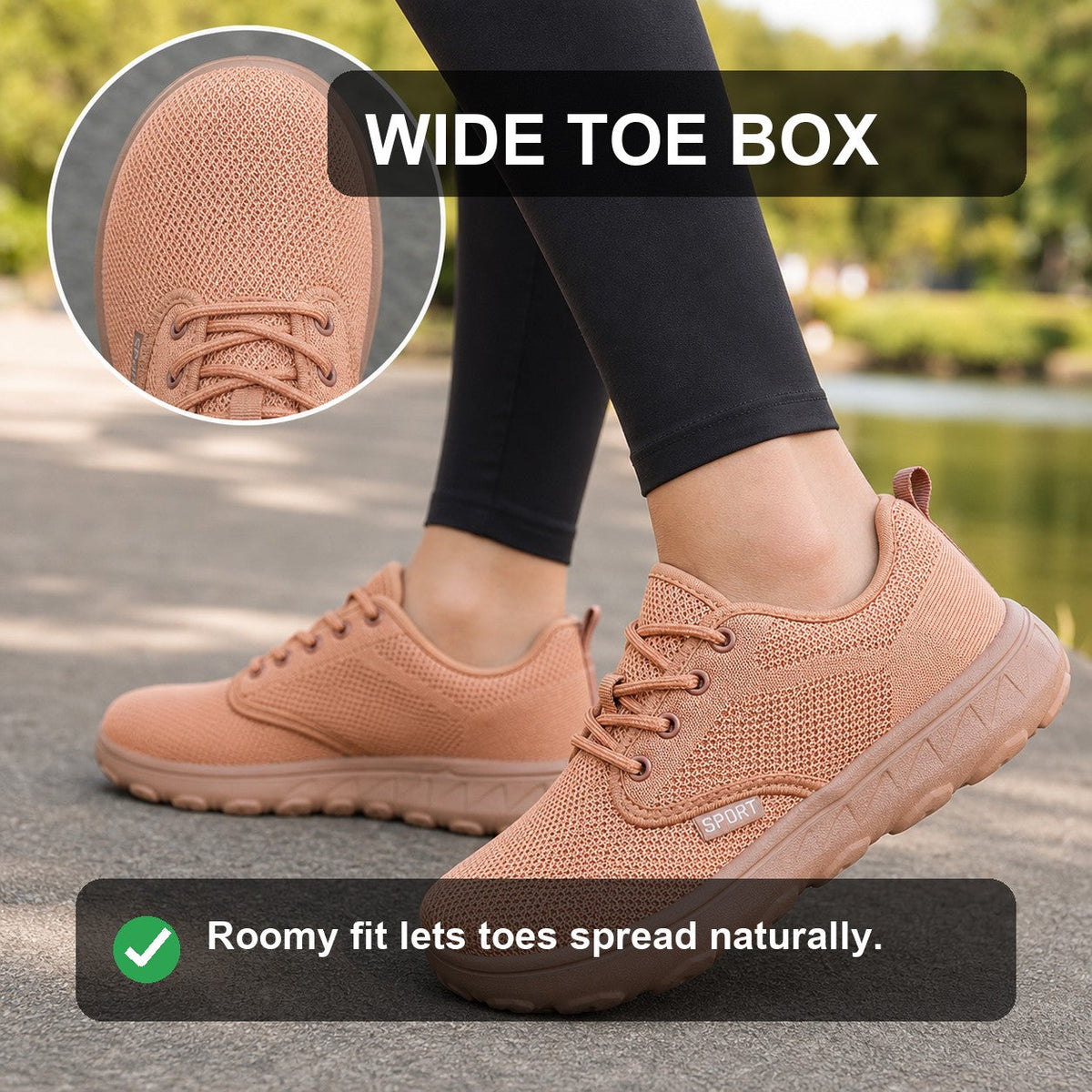 Freestep Womens Wide Toe Walking Shoes Peach Wide Toe Box Feature