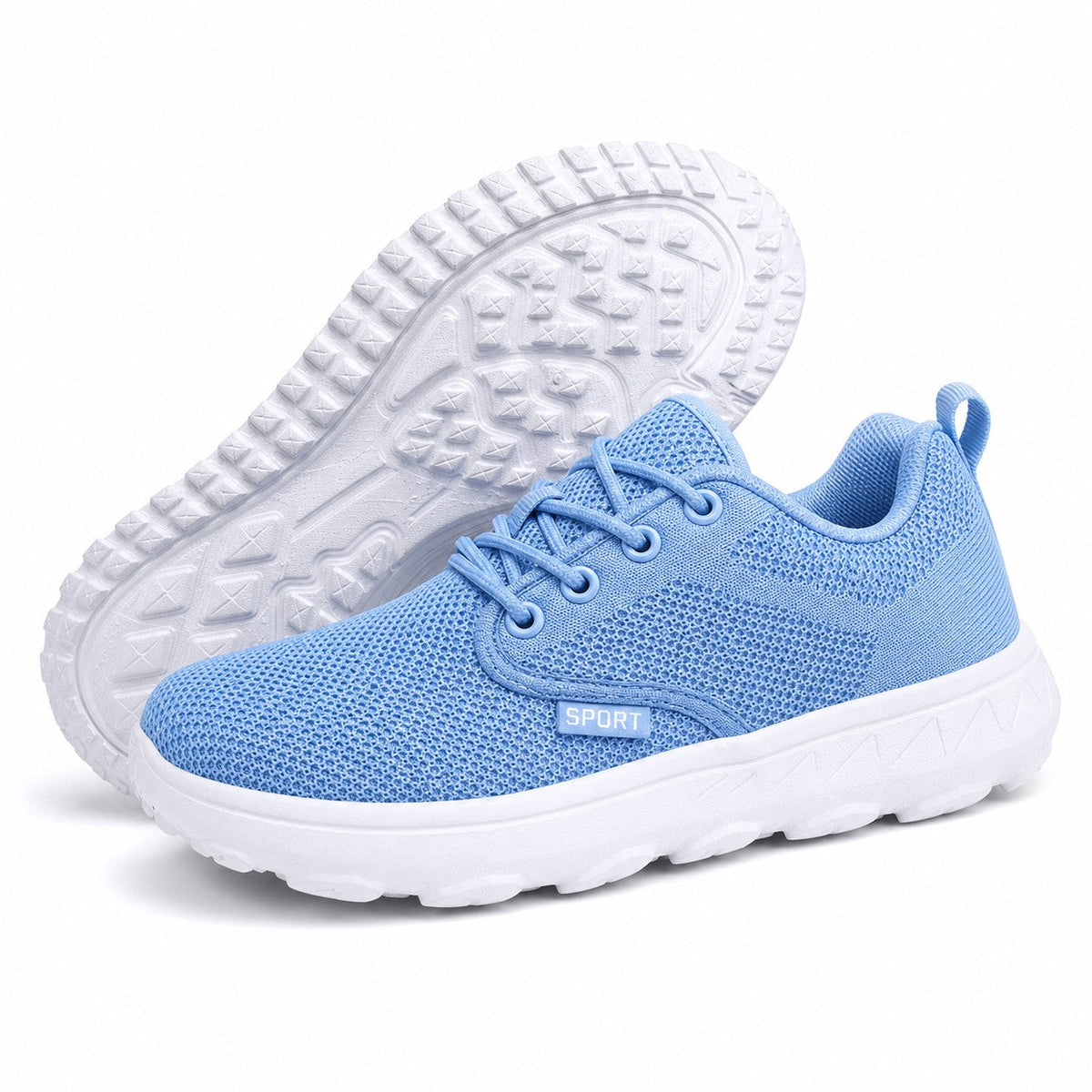 Freestep Womens Wide Toe Walking Shoes Sky Blue Front Hero Pair Sole