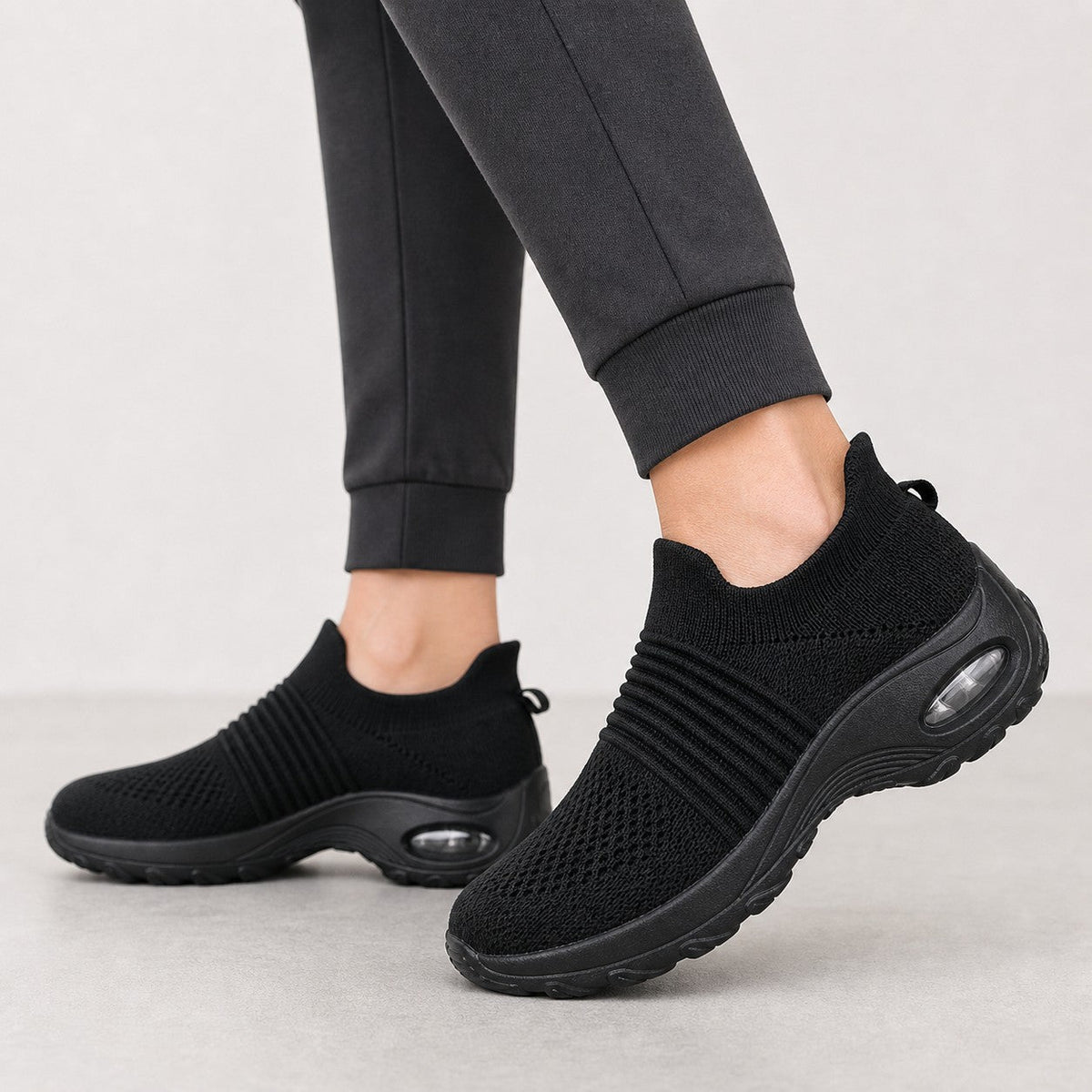 Grace Womens Orthopedic Comfort Shoes Black Slip On Model Wearing