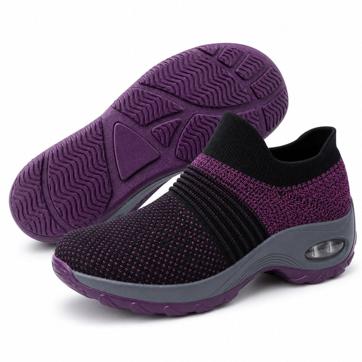 Grace Womens Orthopedic Comfort Shoes Purple Knit Front Hero Pair Sole