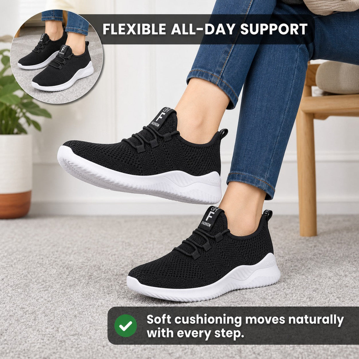 Litestep Womens Everyday Lightweight Sneakers Black Flexible Support Feature