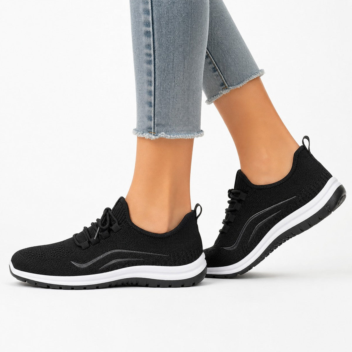 Luma Soft Sole Flyknit Sneakers For Women Black Model Wearing