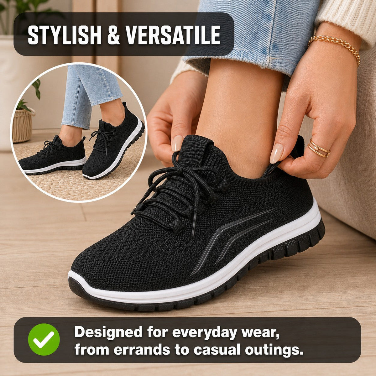 Luma Soft Sole Flyknit Sneakers For Women Black Stylish Versatile Feature
