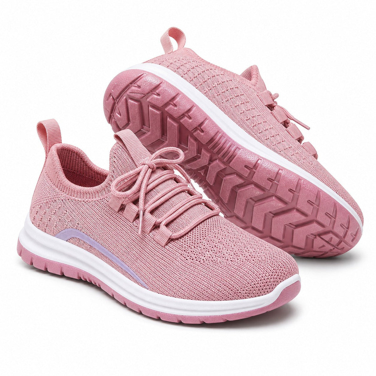 Luma Soft Sole Flyknit Sneakers For Women Blush Pink Front Hero Pair Sole