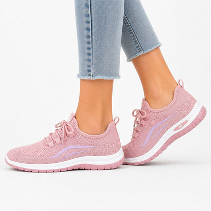 Luma Soft Sole Flyknit Sneakers For Women Blush Pink Model Wearing