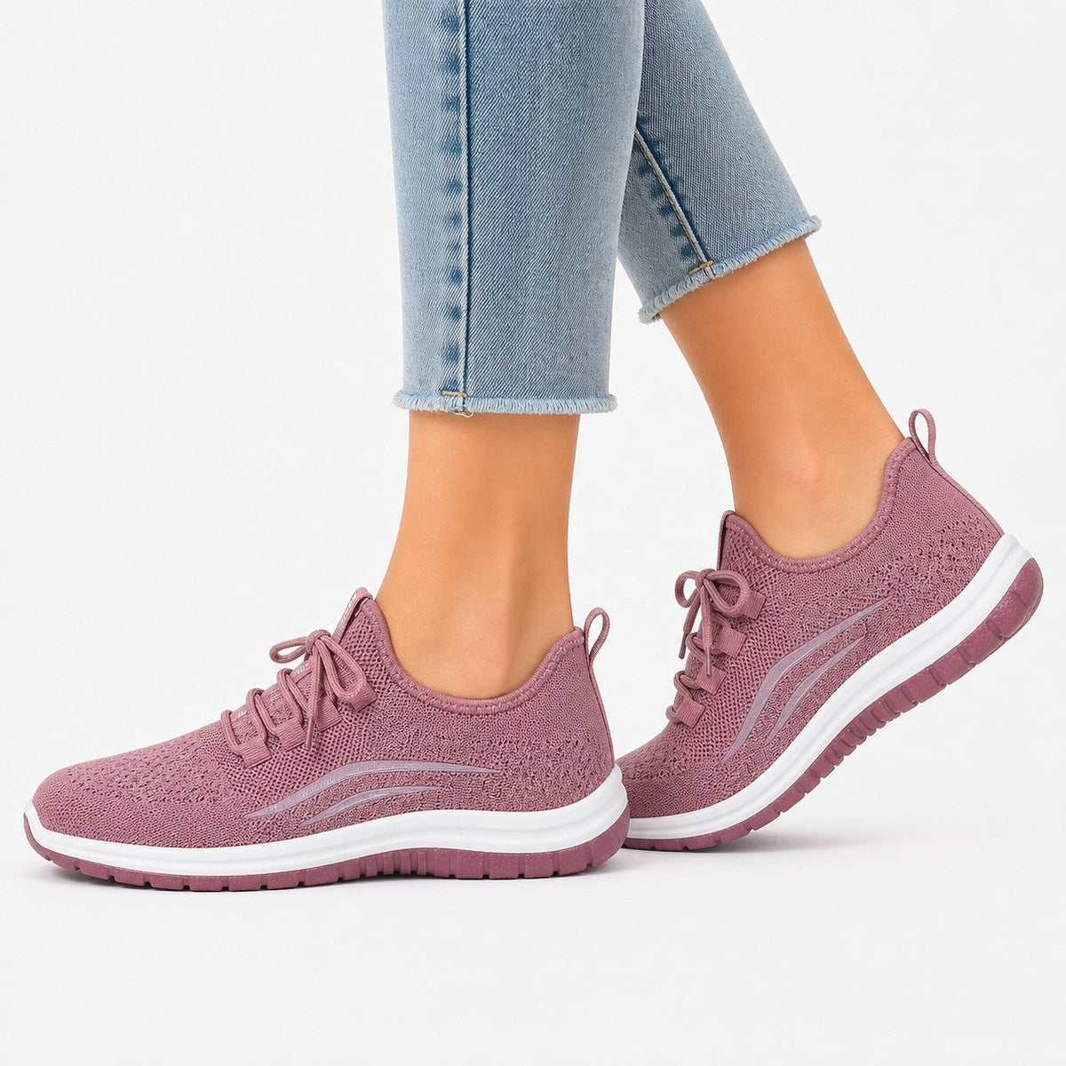 Luma Soft Sole Flyknit Sneakers For Women Purple Model Wearing
