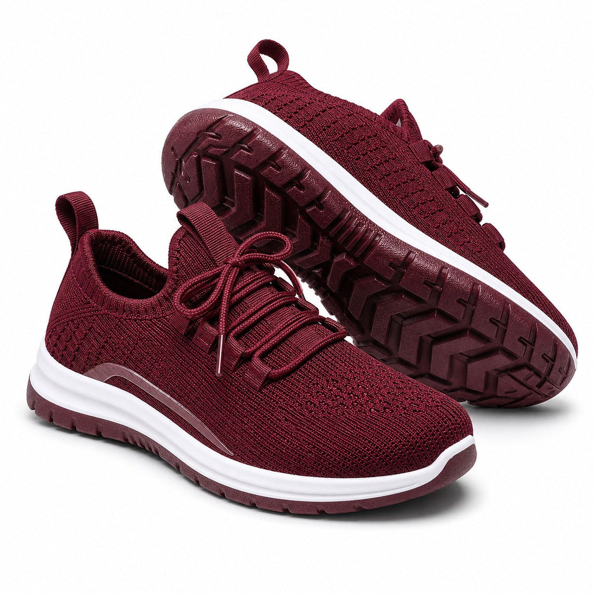 Luma Soft Sole Flyknit Sneakers For Women Wine Red Front Hero Pair Sole