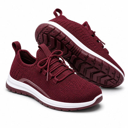 Luma Soft Sole Flyknit Sneakers For Women Wine Red Front Hero Pair Sole