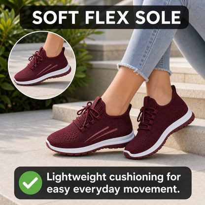 Luma Soft Sole Flyknit Sneakers For Women Wine Red Soft Flex Sole Feature