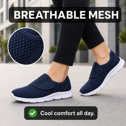 Mira Wide Fit Slip On Walking Shoes For Women Navy Blue Breathable Mesh Feature
