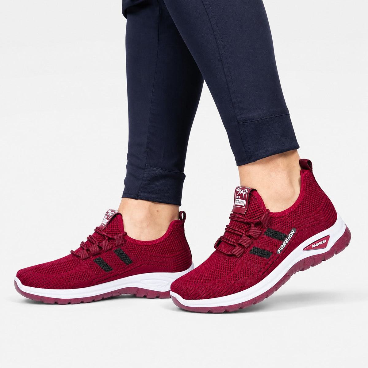 Nira Anti Slip Lightweight Walking Shoes For Women Colour Burgundy Model Wearing