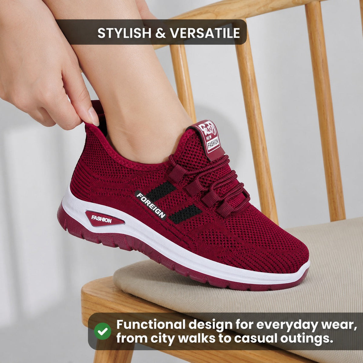 Nira Anti Slip Lightweight Walking Shoes For Women Colour Burgundy Stylish Versatile Lifestyle