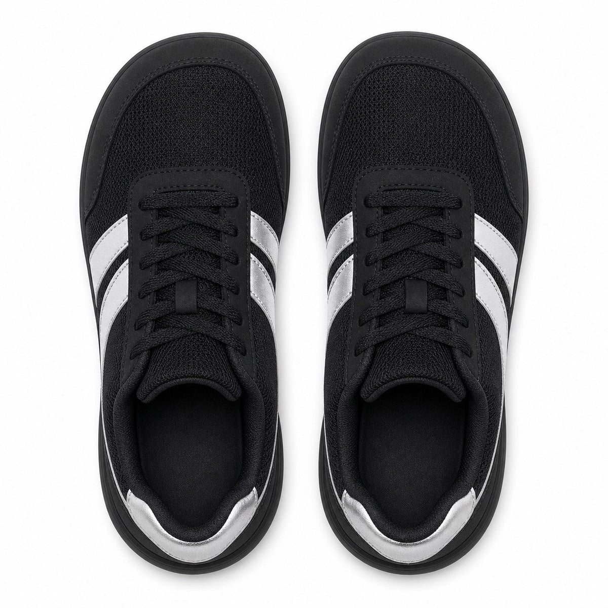 Orlena Roomy Toe Walking Shoes For Women Black Silver Top Down Detail