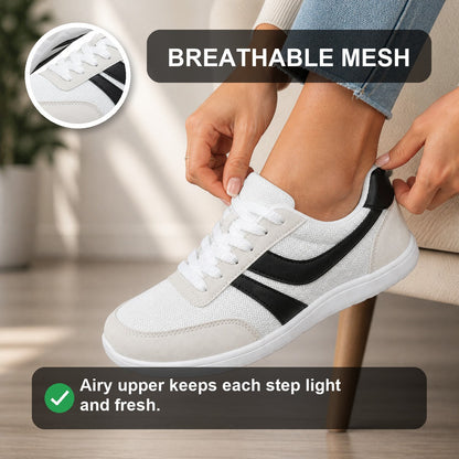 Orlena Roomy Toe Walking Shoes For Women White Black Breathable Mesh Feature