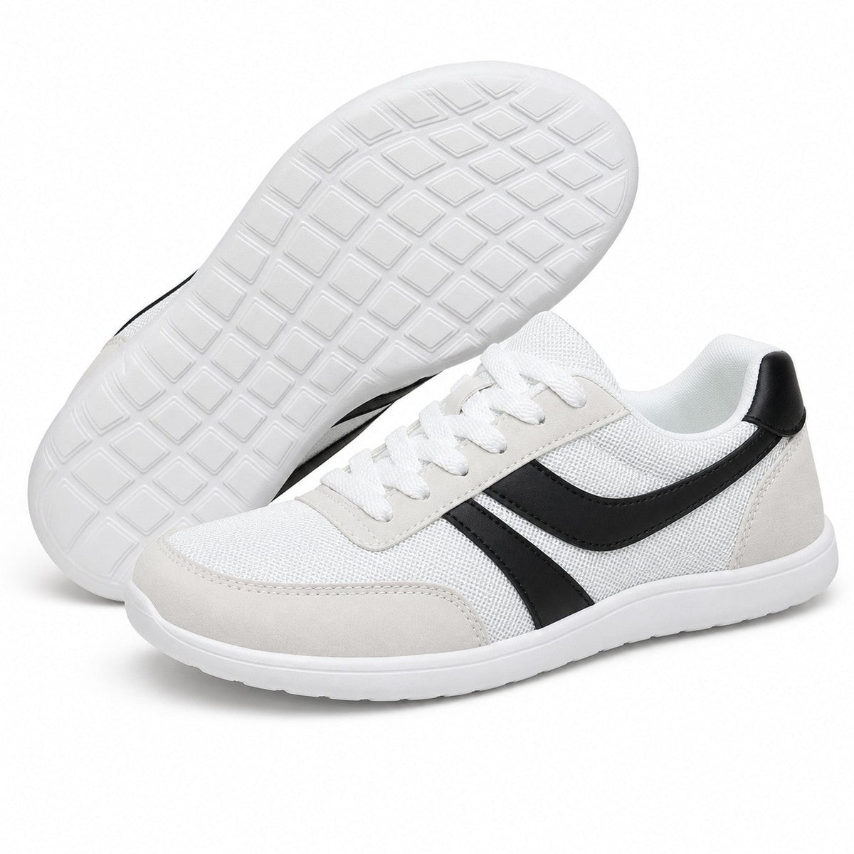 Orlena Roomy Toe Walking Shoes For Women White Black Front Hero Pair Sole