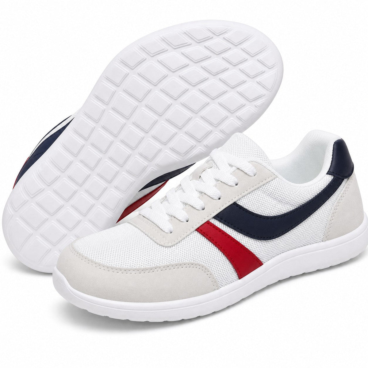 Orlena Roomy Toe Walking Shoes For Women White Navy Red Front Hero Pair Sole