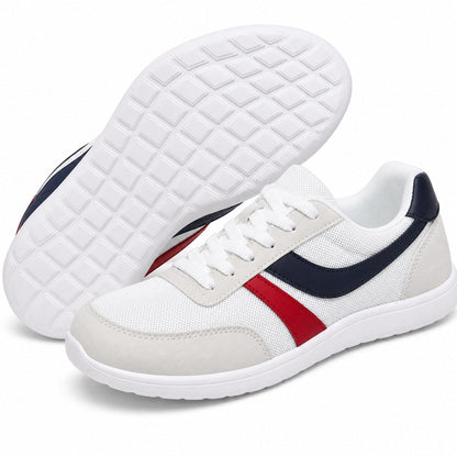 Orlena Roomy Toe Walking Shoes For Women White Navy Red Front Hero Pair Sole