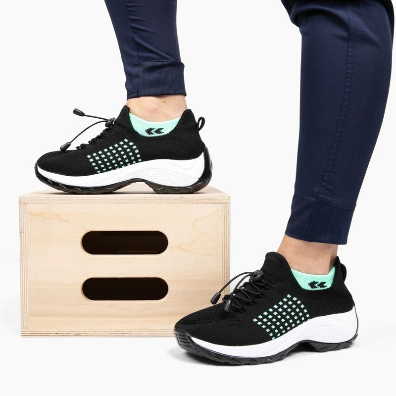 OrthoMila Women's Orthopedic Everyday Shoes black mint lifestyle step view