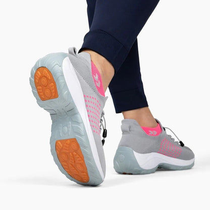 OrthoMila Women's Orthopedic Everyday Shoes grey pink sole grip lifestyle view