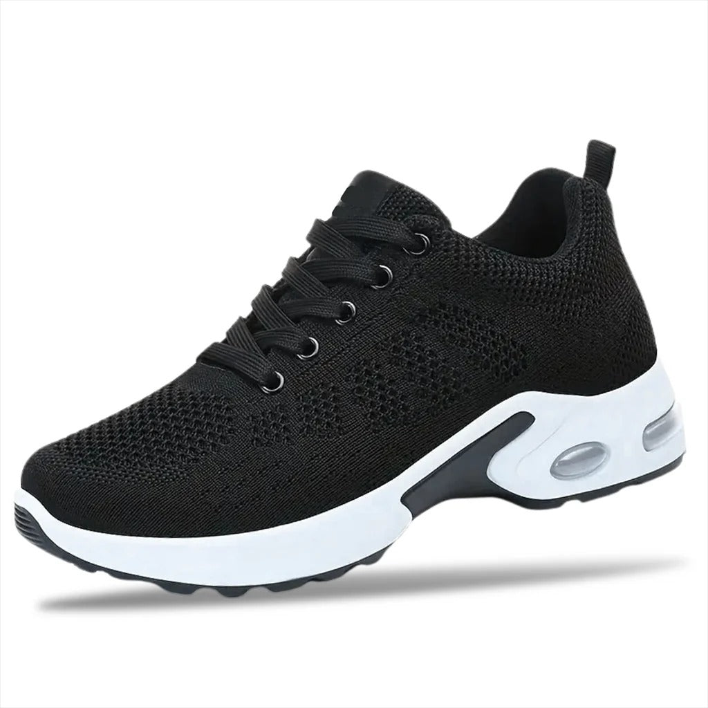 OrthoStep Women's Air Cushion Walking Shoes in black, product front view