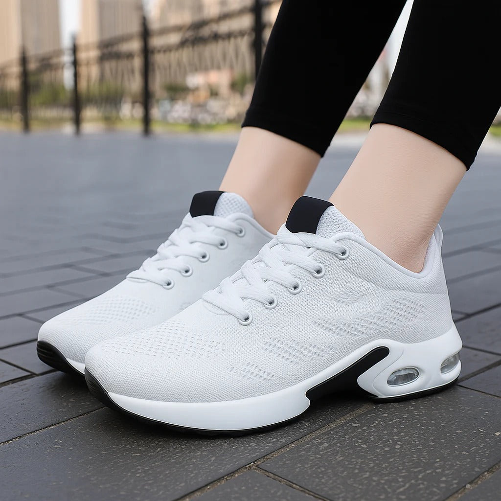 White OrthoStep air cushion walking shoes outdoor side view