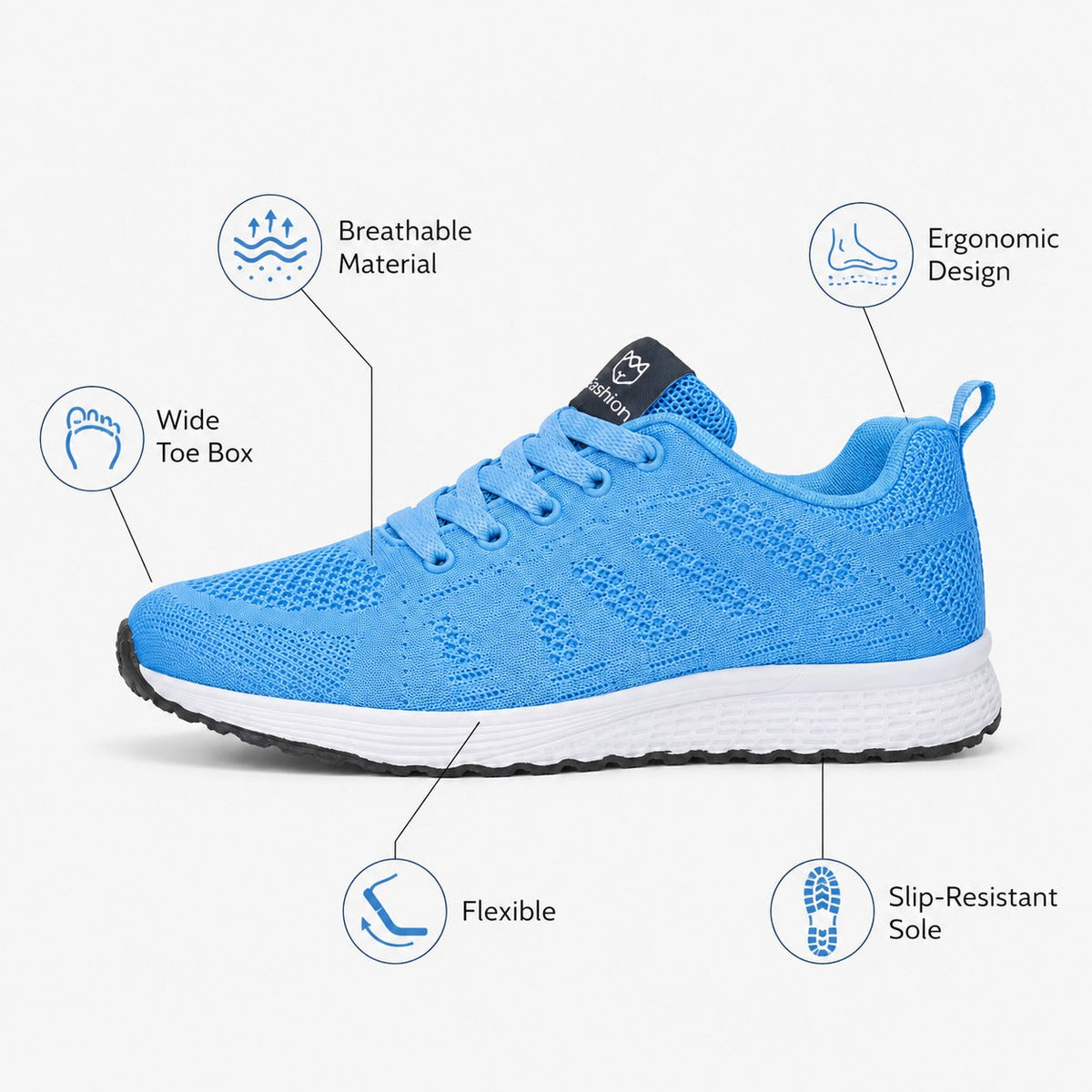 Pace Lightweight Comfort Shoes For Women Colour Blue Feature Diagram
