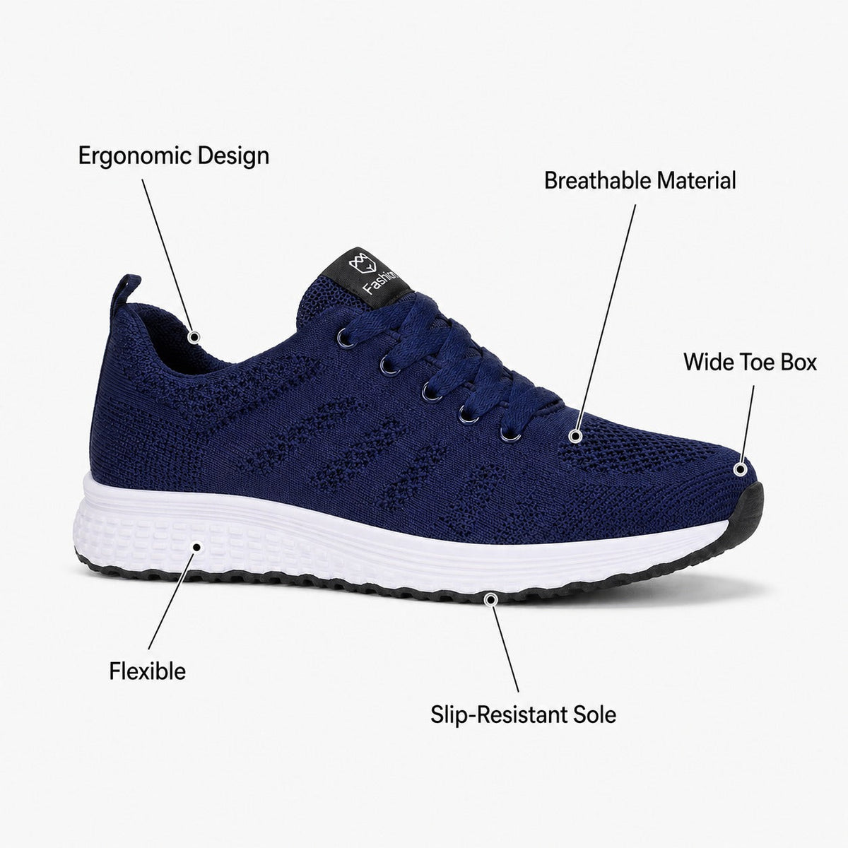 Pace Lightweight Comfort Shoes For Women Colour Navy Feature Diagram