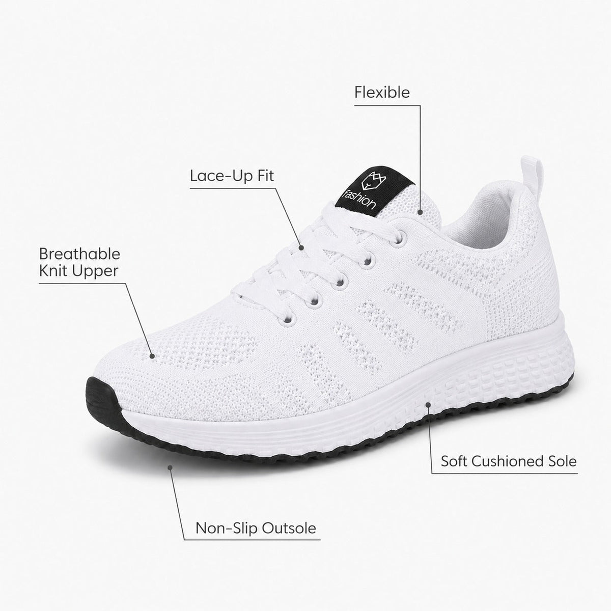 Pace Lightweight Comfort Shoes For Women Colour White Feature Diagram