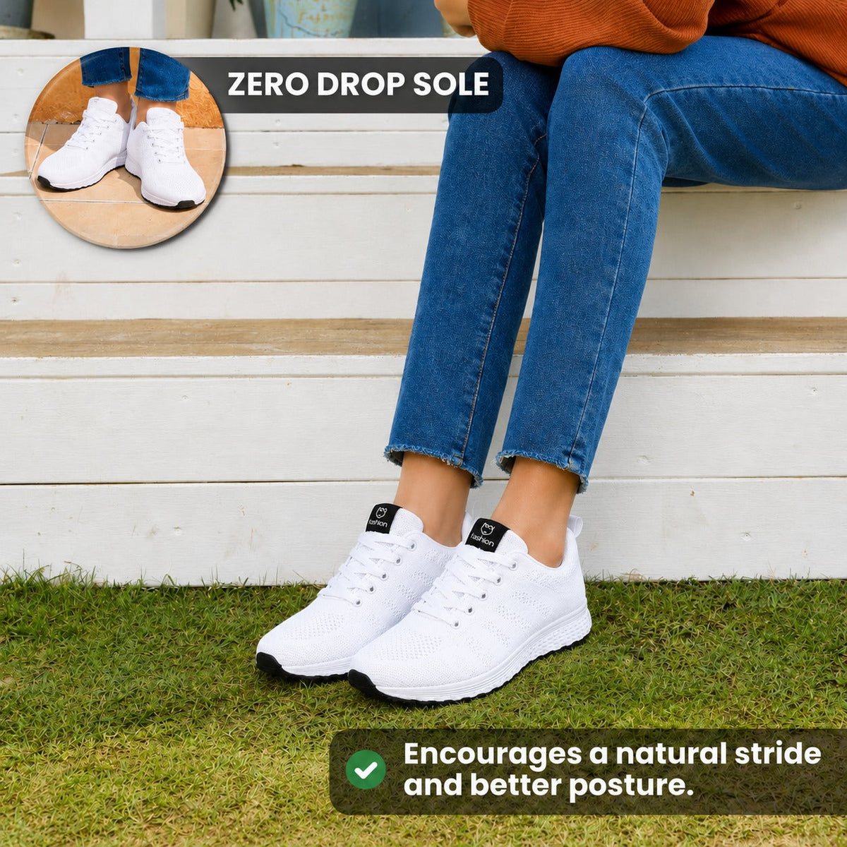 Pace Lightweight Comfort Shoes For Women Colour White Zero Drop Sole Lifestyle