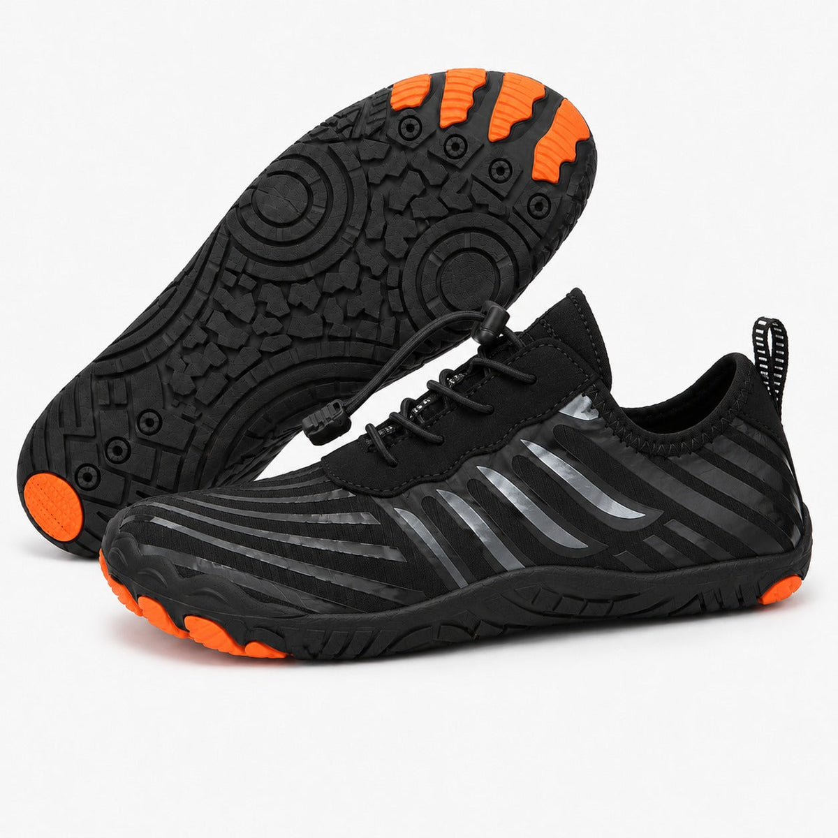 Prostep Premium Barefoot Shoes For Women Colour Black Orange Front Hero Pair Outsole
