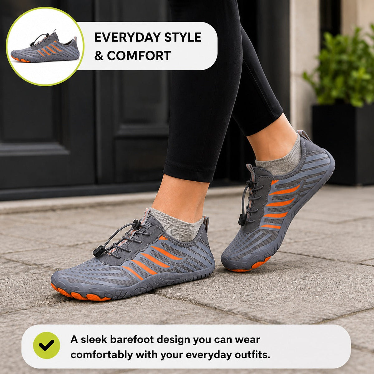 Prostep Premium Barefoot Shoes For Women Colour Grey Orange Everyday Style Comfort Lifestyle