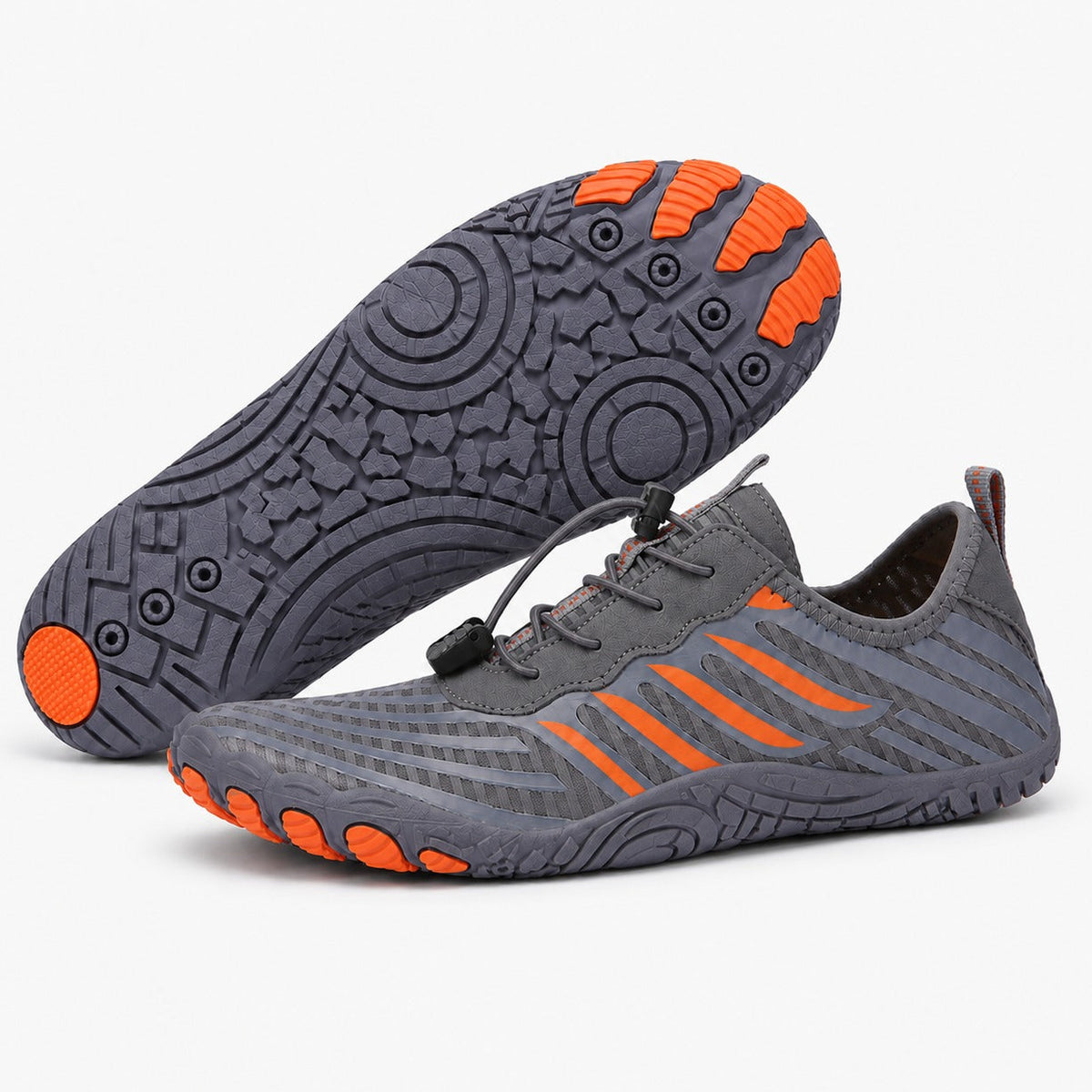 Prostep Premium Barefoot Shoes For Women Colour Grey Orange Front Hero Pair Outsole