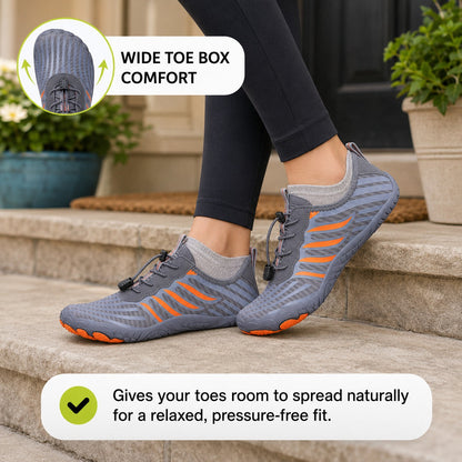 Prostep Premium Barefoot Shoes For Women Colour Grey Orange Wide Toe Comfort Lifestyle