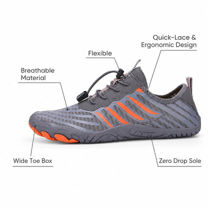 Prostep Premium Barefoot Shoes For Women Colour Grey Orange Wide Toe Feature Diagram