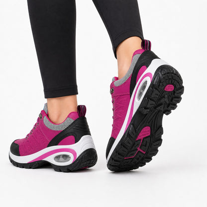Ridge Waterproof Outdoor Sneakers For Women Colour Grey Rear Outsole Model Wearing