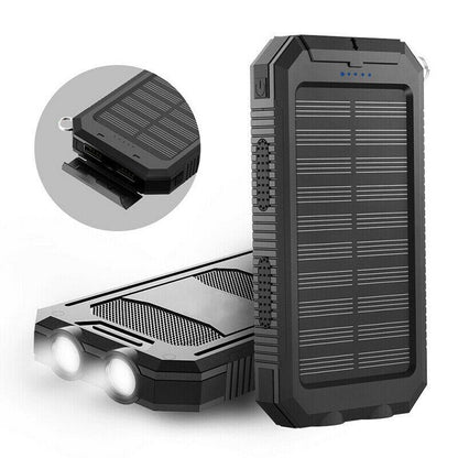 Solar External Power Bank – 20000mAh, Waterproof & Portable USB Charger