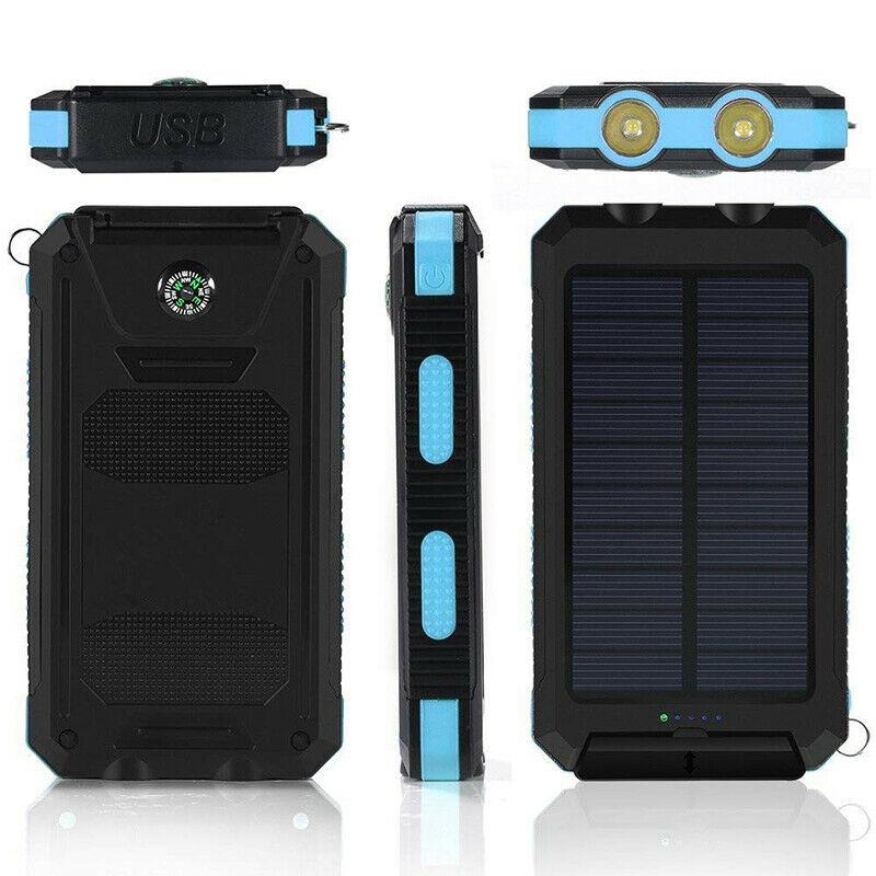 Solar External Power Bank – 20000mAh, Waterproof & Portable USB Charger