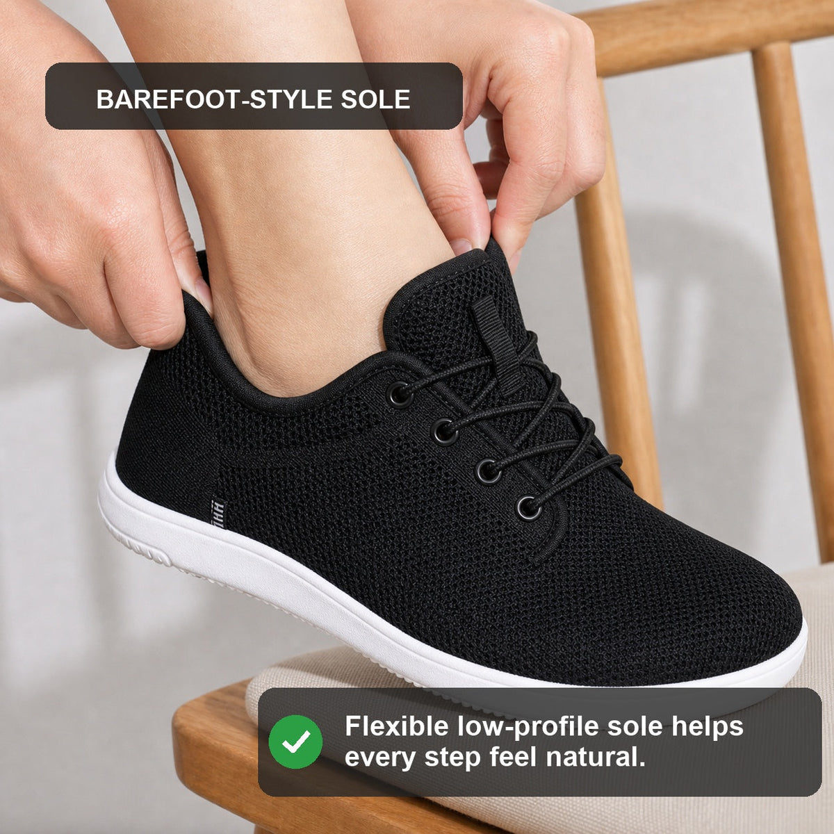 Terra Wide Fit Shoes For Women Black White Barefoot Style Sole Feature