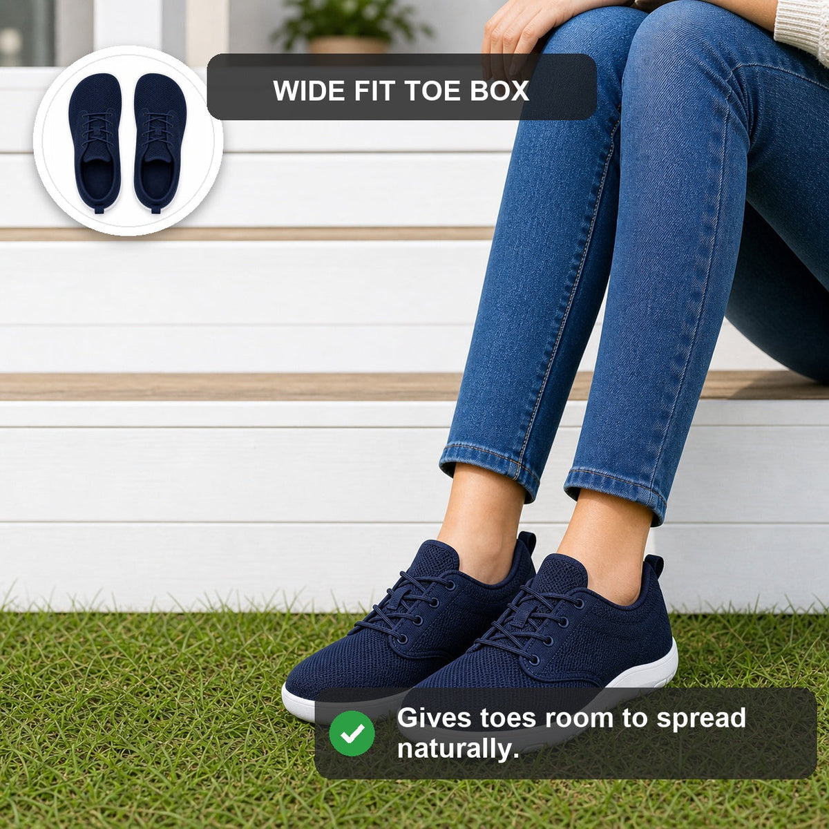 Terra Wide Fit Shoes For Women Navy White Wide Fit Feature