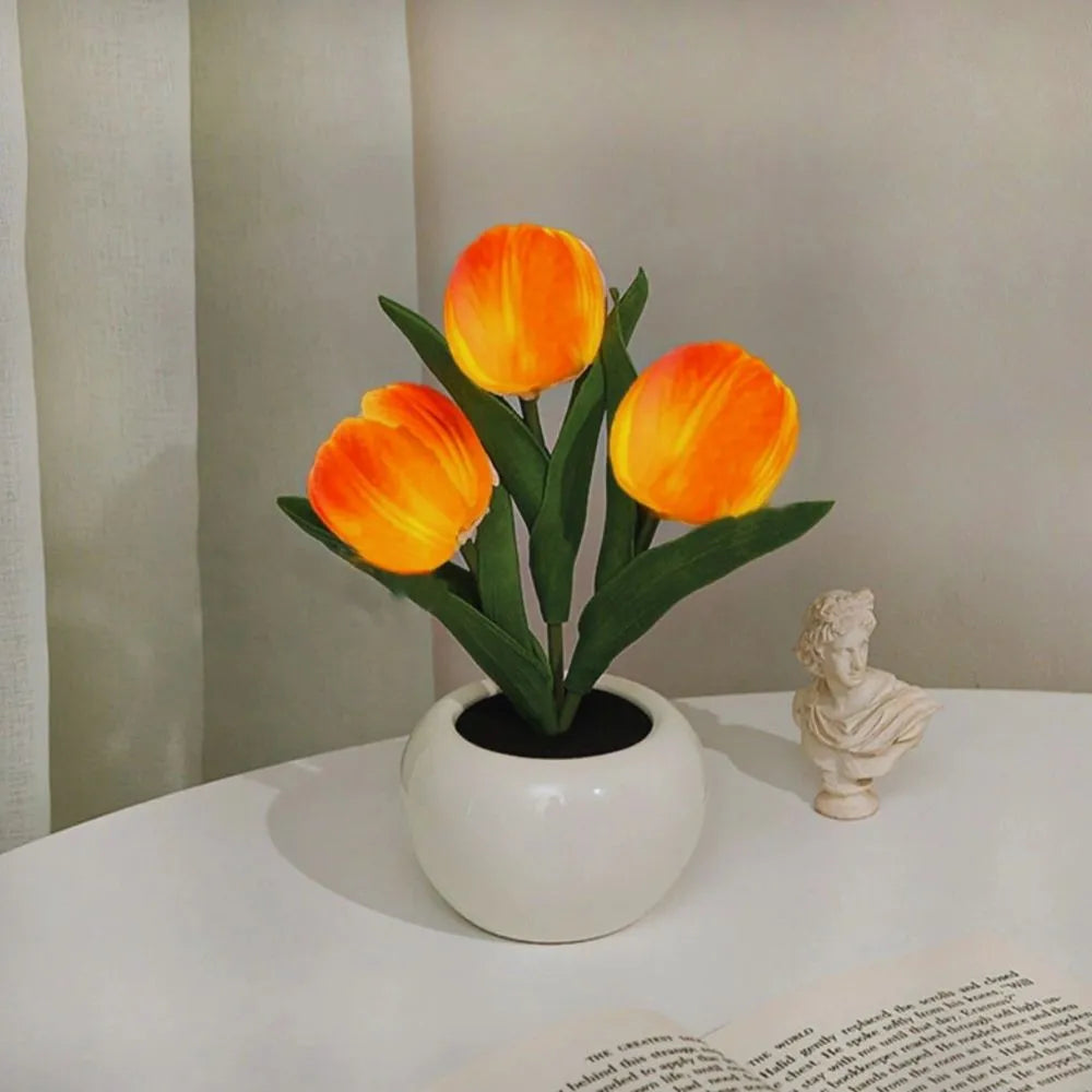 Tulip Night Light Lamp - Lifelike LED Flowers, Soft Warm Glow