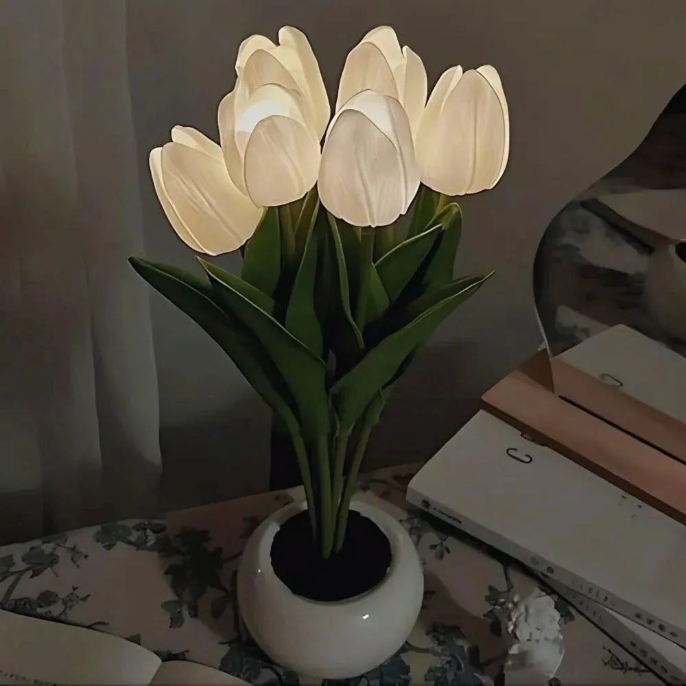 Tulip Night Light Lamp - Lifelike LED Flowers, Soft Warm Glow