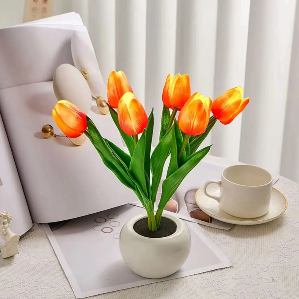 Tulip Night Light Lamp - Lifelike LED Flowers, Soft Warm Glow