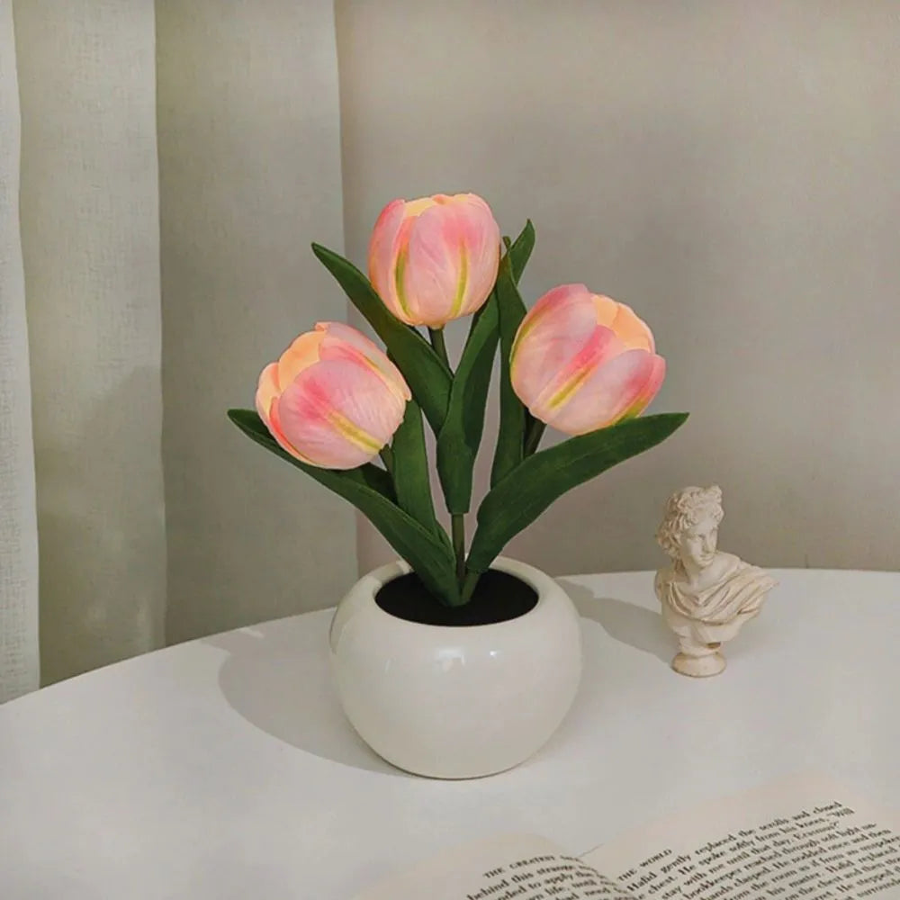 Tulip Night Light Lamp - Lifelike LED Flowers, Soft Warm Glow
