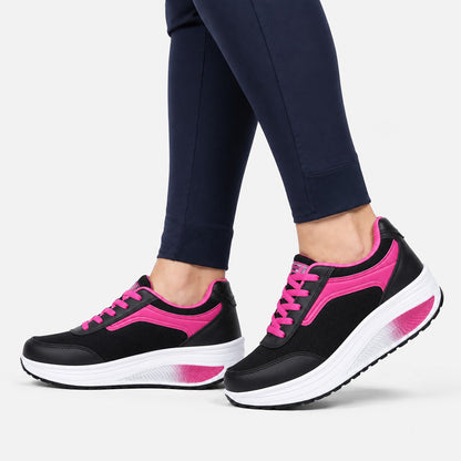 Wave Orthopedic Sole Walking Shoes For Women Colour Black Pink Model Wearing
