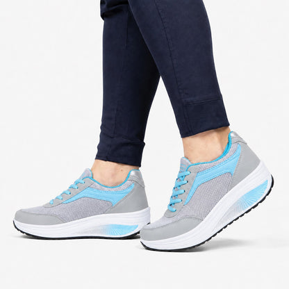 Wave Orthopedic Sole Walking Shoes For Women Colour Grey Blue Model Wearing