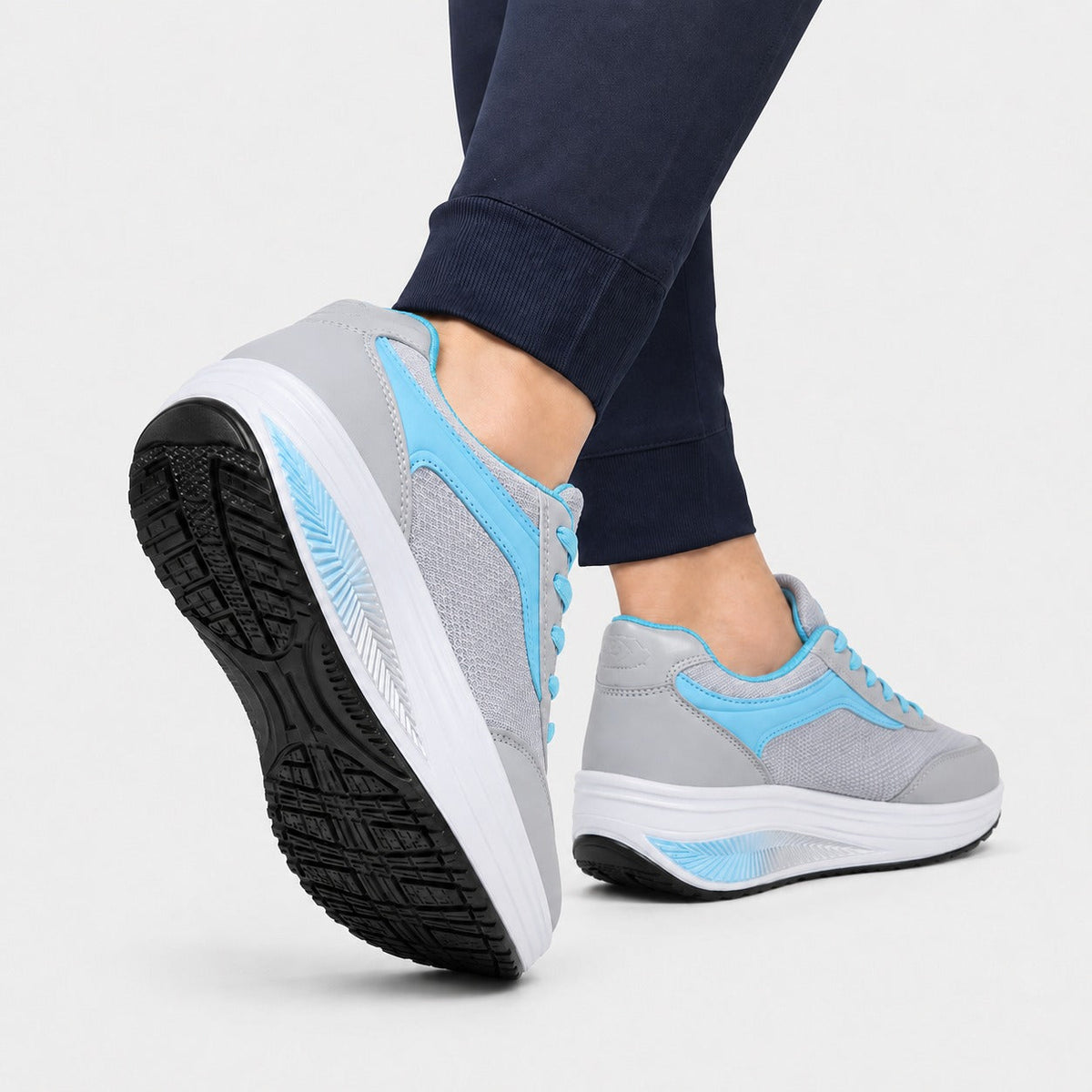 Wave Orthopedic Sole Walking Shoes For Women Colour Grey Blue Rear Sole Traction