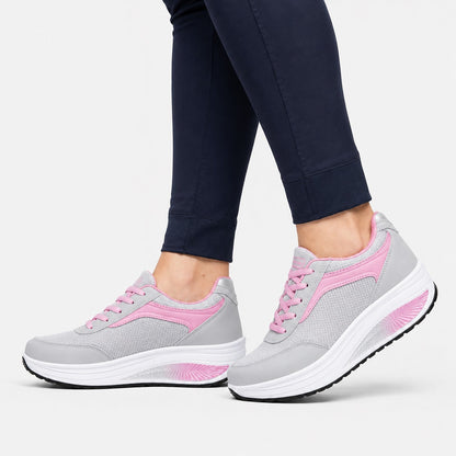 Wave Orthopedic Sole Walking Shoes For Women Colour Grey Pink Model Wearing